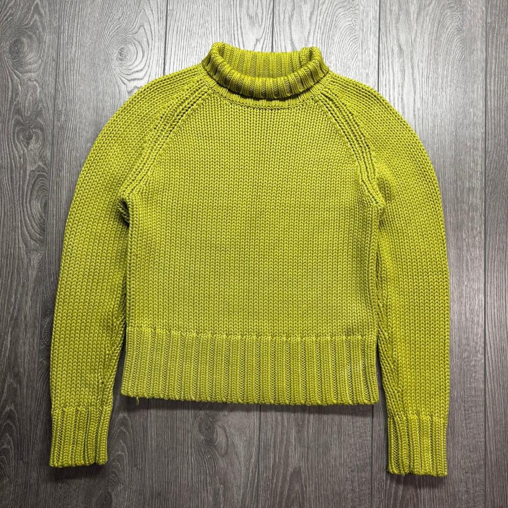 Jacob Y2k Womens Large Chartreuse Green Chunky Knit Turtleneck Sweater Vintage